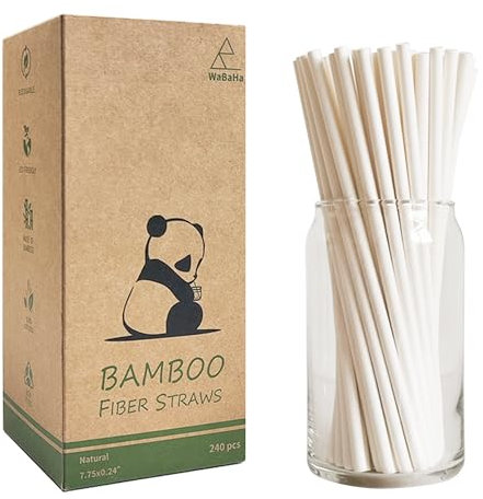 Lot de 240 pailles jetables biodégradables en fibre de bambou pour cocktail (6 x 197 mm)