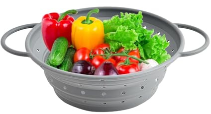Colino in silicone, setaccio da cucina in silicone, morbido e pieghevole, per lavare frutta e verdura con manici, versatili, scolapasta per insalate, pasta, spaghetti