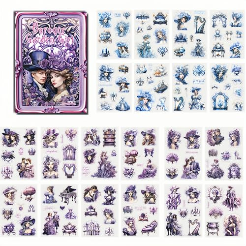 Diyxisk Scrapbook Stickers, Scrapbook Zubehör Barock Garden Girl Sticker Set Bücher Zubehör, Verwendet Dekorieren von Fotobüchern Aufklebern Accessoires Selbstklebenden Diy (Lila)