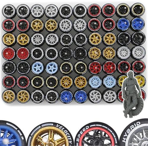 Ylutex 1/64 Wheels Mixed/Random Real RidersPrinted Simulation Wheel Rims Tires Set for 10 Cars 1/64 Scale (01)