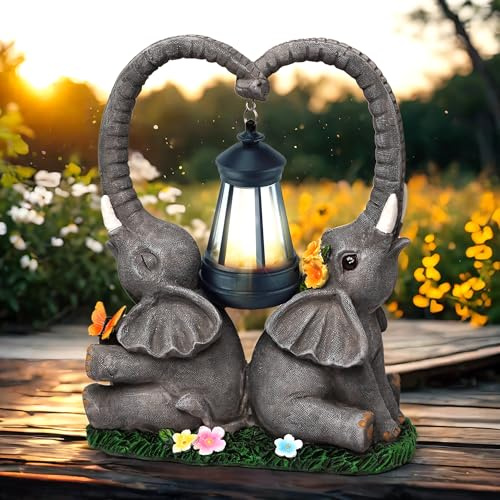 yiilead 27cm Solar Elefant Gartendeko,Herzform Elefanten Deko | Geschenke für Frauen,Einzigartige Housewarming Geschenke für Mütter, Liebhaber und Jahrestag