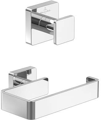 Villeroy & Boch Elements-Striking Set d'accessoires de salle de bains (Bundle 2 in 1), composé d'un crochet porte-serviettes et d'un porte-papier toilette sans couvercle, chrome