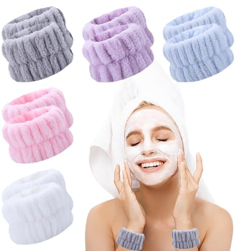 TRKETK 10 Pcs Face Wash Wristband, Wrist Spa Washband Microfiber Absorbent Face Wash Wristbands Elastic Towel Wrist Bands Multicolor Wrist Sweatband for Bath Shower Makeup Skincare Exercise