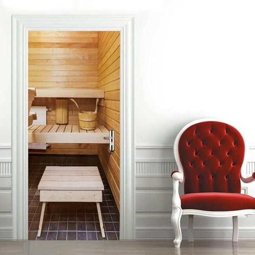 Tizhweqo Türtapete Selbstklebend 80x200 Aus Holz Türfolie Türposter Sauna Fototapete Türklebefolie Wandbild Türaufkleber Wandtapete 3D Effekt für Wohnzimmer Schlafzimmer Küche b650