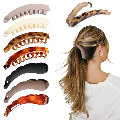 BORISCA 8 pinzas para el pelo de plátano, grandes, 4 pinzas onduladas de 12 cm + 4 pasadores de banana de 13 cm, pinzas para el pelo grandes y vintage para mujeres y niñas, pelo grueso y mediano