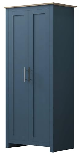 Nera 2 Door Wardrobe with Hanging Rail & Shelf Storage for Bedroom Slim Design Wardrobe for Small Spaces (Navy on Oak)