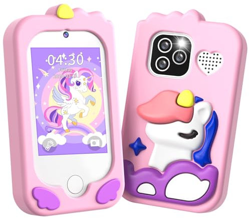 CHAKEYAKE Telephone Enfant,Appareil Photo Enfant avec Double Caméra d'enfants 2,8 Tactile écran, 32GB Card, Livre Audio, Apprentissage Téléphone Jouet pour Filles 3 4 5 6 7 8 9 10 Ans