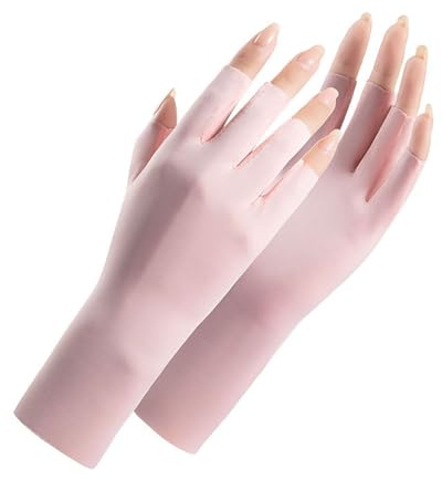 CULEB 1 Par Guantes Anti UV,Profesional UPF50+ Guantes Sin Dedos con Anti UV,Guantes de Manicura en Gel para Lámparas de Uñas,para Manicura Esmalte Uñas Ciclismo Fitness(Rosa)