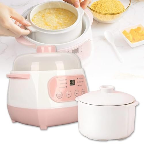 MGHRUEWH Olla De Cocción Lenta De 1 L, Mini Olla De Cerámica Inteligente para Sopa Y Gachas con Tapa, Olla Eléctrica para Estofado Que Evita Quemaduras, Programación De Tiempo con Reserva De 24 Horas