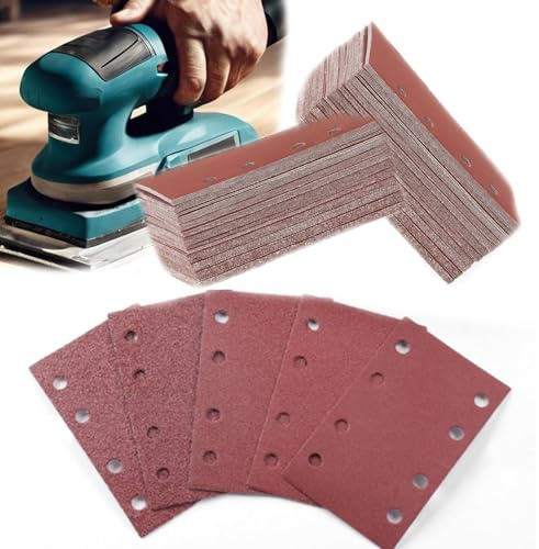 Juego de 120 hojas de lija, papel de lija con velcro, grano rectangular con velcro 40, 60, 80, 100, 120, 150, 180, 240, 320, 400, 600, 800 grano para lijadoras múltiples (80 * 133mm)