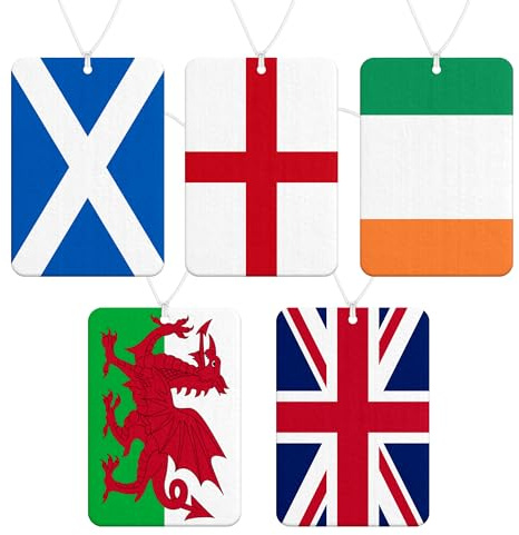 National Flag Car Air Freshener with New Car Scent - England, Wales, Ireland, Scotland & Union Jack (One Size, English Flag)