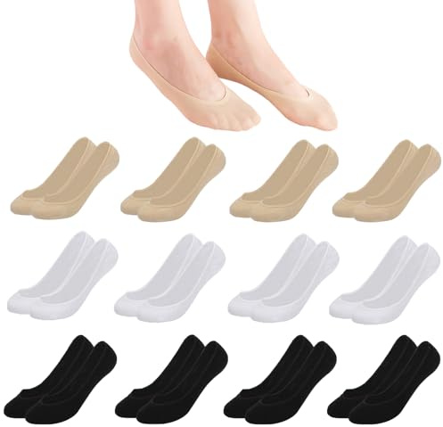 YOCHLEY 12 Pairs No Show Socks for Women, Non Slip Invisible Socks, Low Cut Liner Socks Breathable Ankle Socks Ladies Pop Socks Soft Trainer Socks for Heels, One Size (4Beige + 4White + 4Black)