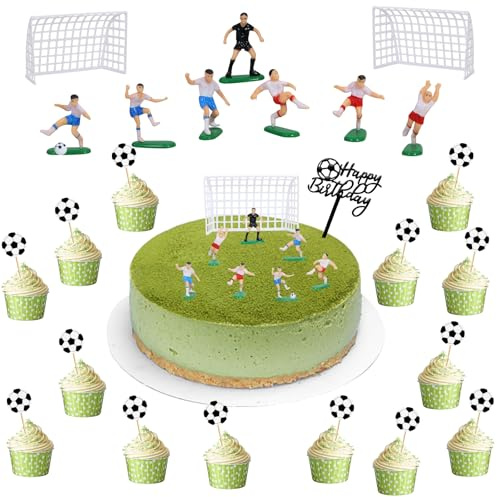 Bcautay 34pcs Football Cake Topper, Soccer Cake Topper