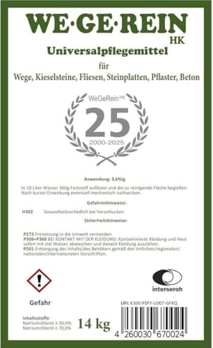 Heinrichs Agrar Premium Steine Reiniger 14 kg Eimer Universalpflege für Wege, Plätze, Mauern, Kiesel, Schotter, Pflaster, Beton Grünbelag