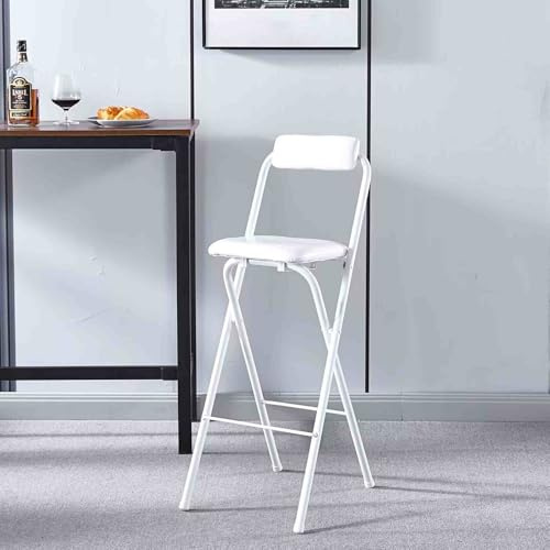 Sgabello pieghevole da bar per la colazione, 76,2 cm, portatile, con seduta imbottita, sgabello alto per cucina, sala da pranzo, uso interno/esterno (colore: bianco, 70 cm)