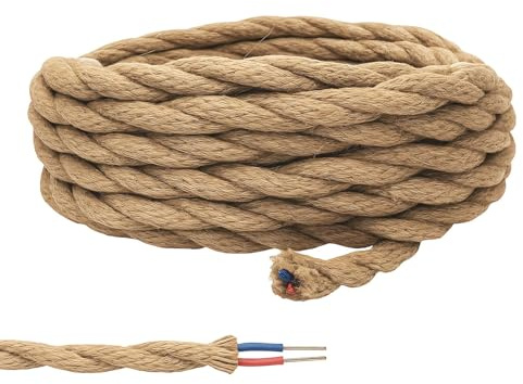 Câble Électrique en Corde de Chanvre,2 Noyaux 0,75mm² Vintage Corde Electrique,5m LED Lighting Fil Électrique Tissu Rétro pour Accessoires de Lampe à Suspendre