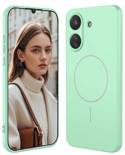 GOGME Funda De Silicona Líquida para Motorola Moto E13 con Carcasa Suave Y Shockproof Cover, Slim Case, Compatible con MagSafe - Verde Claro