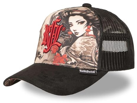 RFL Rock'nFreeLife Casquette Enfant, Trucker, Noir GEIS | Mixte, Enfant 49-54cm, Suedine, Réglage Snapback, Filet rigide, Visière arrondie