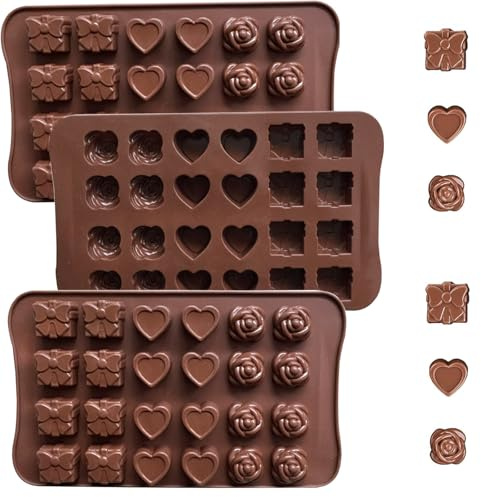 3 Pièces Moules à chocolat en Silicone Moule à Chocolat 24 Trous Moule Silicone Chocolat 3D Moule Chocolat Antiadhésifs Pour Faire du Chocolat et Barres Pralines, Glaçons, Gelées