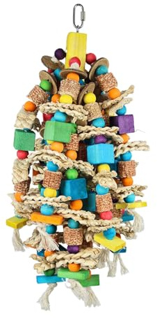 Generisch Juguete para loros para pájaros grandes y cacatúas, mazorcas de maíz natural, juguete de alimentación para periquitos, loros grises y loros, con bloques de madera, decoración de jaulas de