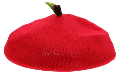ORFOFE Rote Baskenmütze für Damen aus Polyester mit Süßem Blattmuster und Französischem Künstlerstil Vielseitig Verwendbar für Formelle Anlässe
