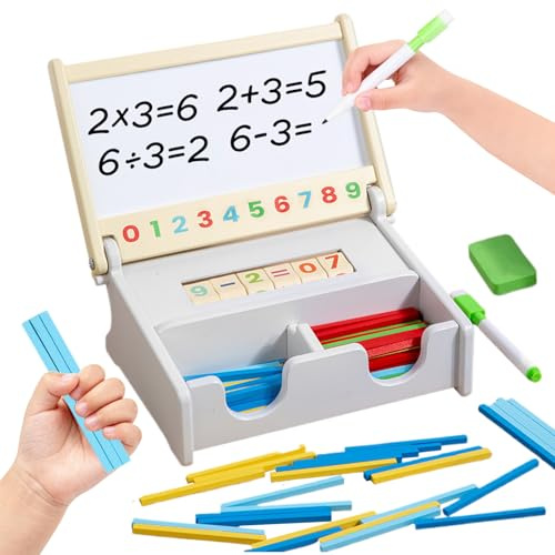 Arithmetic Math Toy Set: Wooden Educational Games, Complete Wooden Learning Kit | Includes Numeric Beads, Chopsticks, Counting Spoons and Symbol Cards. Table