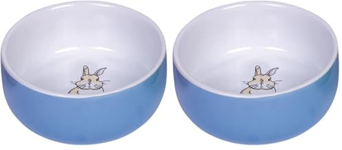 Nobby Nick & Ben Gamelle en céramique pour rongeurs Bleu/Blanc Ø 11 cm x 4,5 cm (Lot de 2)