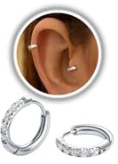TESGADGETS piccoli cerchi in argento con cerniera in acciaio chirurgico 316L Huggie cerchi per cartilagine, elice, trago, leggeri orecchini ipoallergenici (6 mm, argento)