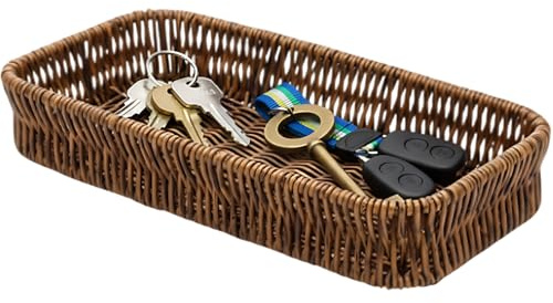 Rattan Tray, Decorative Key Bowl for Hallways and Entryways, Organized Key Storage Solution, Handwoven Natural Material, Ideal for Home Decor and Gift Giving, Dimensions 27 cm x 10 cm x 4 cm