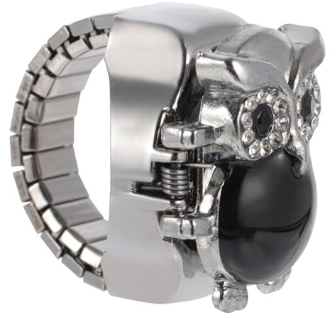 Ciieeo Ringuhr mit Eulenmuster Retro Fingeruhr aus Legierung Schwarze Dekorative und Bequeme Kleine Vintage Ring Uhr Kreative Statement Uhr für Täglichen Gebrauch