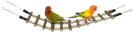 Fågelstege för bur, träparakit gungbro med krokar – trä nymfkakadua gunga – för hamster, lovebird, konur, ekorre, finschar, socker glidare, smådjur