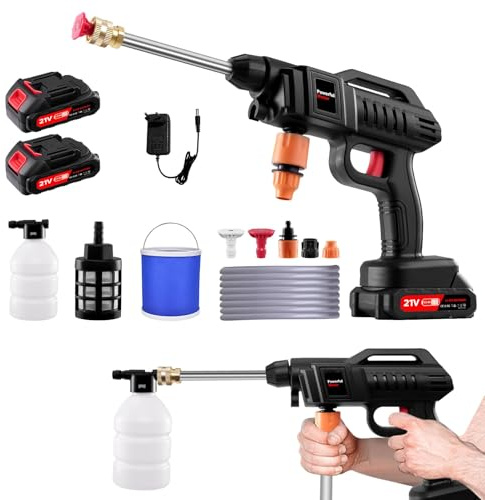 Ankishi 1500W Idropulitrice Senza Fili,Pistola Portatile ad Alta Pressione,Idropulitrice a Batteria 21V 60Bar, Lancia idropulitrice Ugello Regolabile 3 in 1, Tubo 5m e Secchio, per Auto Giardino