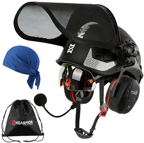 HEARMOR VOLTEK Casque de protection pour la foresterie Set ABS Casque équipé de Bluetooth 5.3 Protection auditive Shield LD HM, offre une protection complète pour la tête, les yeux, le visage et