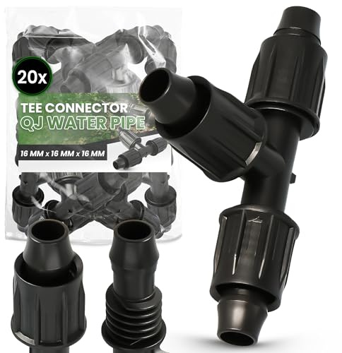 Instalguru 20x Raccordo T PE QJ 16x16 mm Connettore Tubo Irrigazione a Goccia Adattatore Tre Vie Giunzione Polietilene Tubicino Ala Gocciolante Giardino Serra Agricoltura Nero