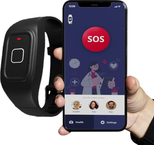 ABUBU Pulsera SOS Bluetooth Maxcom FW735, Personas Mayores, Botón de Emergencia, Llamada y Mensaje con Ubicación, Información de Salud, Resistente al Agua, Batería de Larga Duración, App en Español