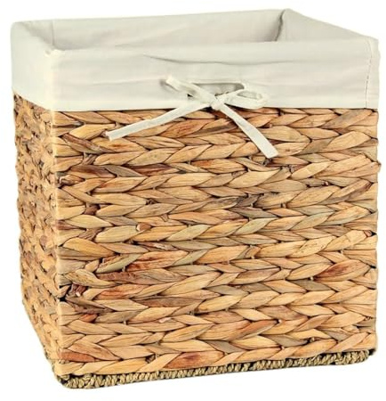 CALICOSY Cube de Rangement en Jacinthe d'Eau - Pliable - avec Housse Amovible - Couleur Bois Clair Naturel - pour Salle de Bain, Chambre, Salon - L 28 x P 28 x H 28 cm