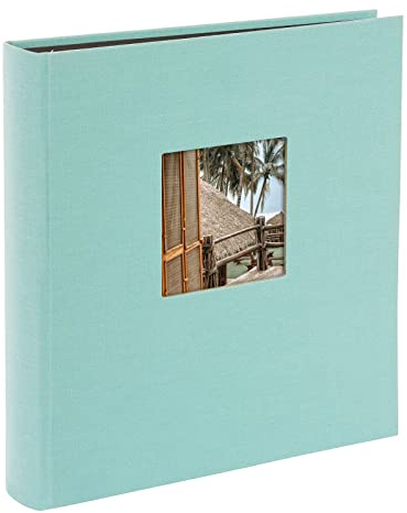 goldbuch Bella Vista 27907 - Album fotografico con ritaglio, 30 x 31 cm, 60 pagine nere con divisori in pergamena, album fotografico in lino, colore: Aqua