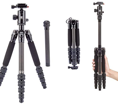 SIRUI AM-025K+D-10K LightLegs Reise-Dreibeinstativ Carbon mit Kugelkopf in schwarz, 140,8 cm