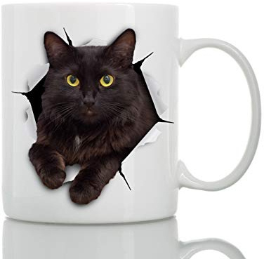 Black Cat Ceramic Funny Coffee Mug - Perfect Cat Lover Gift - Great Birthday or Christmas Surprise for Friend or Coworker, Men and Women (15oz)