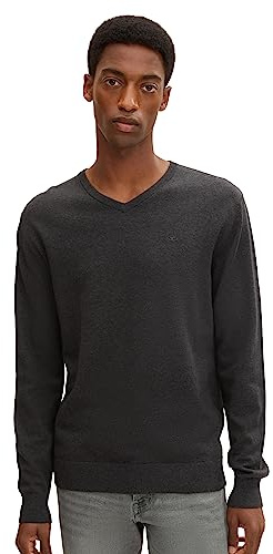 TOM TAILOR Herren 1012820 Basic Strickpullover Mit V-Ausschnitt, 10617 - Black Grey Melange, XL EU