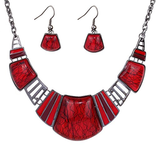 YAZILIND Juego de collar y pendientes de collar y pendientes de plata tibetana étnica vintage para mujer, 46+6cm, Metal, Turquesa