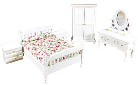 Melody Jane Puppenhaus Weiß Doppelbett Schlafzimmer Möbel Set Mit Spindel Rahmen 1:12 Maßstab
