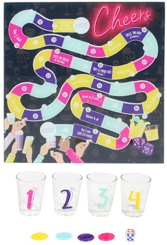 MISTER GADGET - MG3289 Jeu à Boire avec Plateau et 4 Shooters - Accessoire de Soirée pour Amis - Comprend 1 Dé et 4 Pions - 25 x 25 x 6 cm - Noir, Blanc, Violet, Jaune