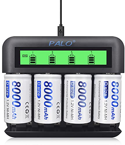 Tenberly 4 Pack D Size 8000mAh High-Capacity Rechargeable Batteries with Universal Battery Charger for AA AAA C D