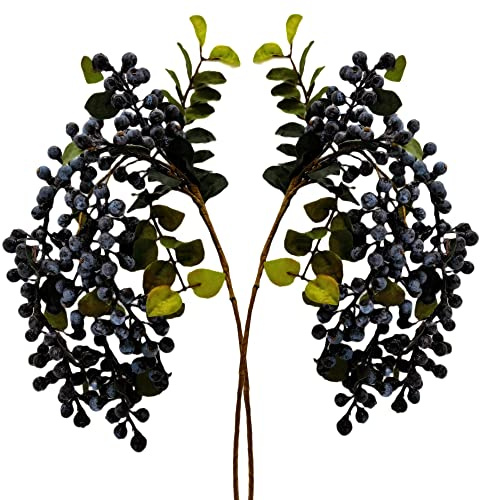 M2cbridge 2 Pcs Artificial Berries Plastic Foam Blueberry Christmas Picks Floral Arrangement 23 Tall (Blue)
