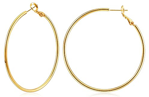 Gacimy Gold Plated Hoop Earrings for Women, 50MM Large Thin Hoops