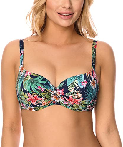 VIVISENCE Bikini push-up bh dam badmode blommig justerbar klassisk EU 3222, Mörkblå, 80C