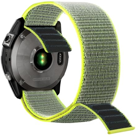 YOOSIDE 22 mm Loop nylonarmband för Fenix 6/Fenix 5/Fenix 7/EPIX 2, ultralätt snabbtorkande band, tvättbart klockarmband för Garmin Forerunner 955, Instinct 2 Solar (ljusgrön)