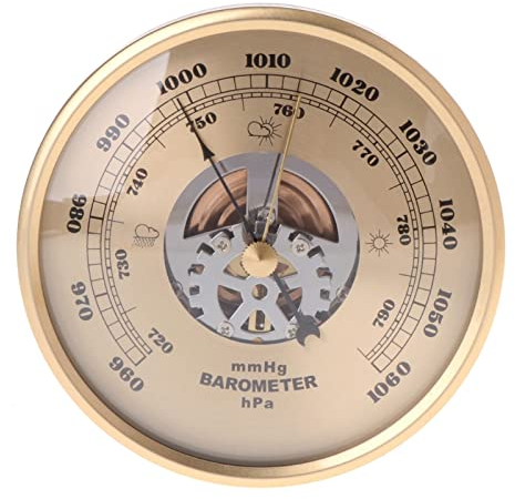 POKHDYE Barometer Wandbehang Barometer Zifferblatt Typ Barometer 108 mm Wandmontiertes Barometer Perspektive Rundes Zifferblatt Luftwetterstation mmHg/hPa,Golden