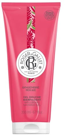 Roger&Gallet - Gel Douche Bienfaisant Gingembre Rouge 200ml - Aloe Vera - Base lavante 100% d'origine végétale - Mousse Onctueuse